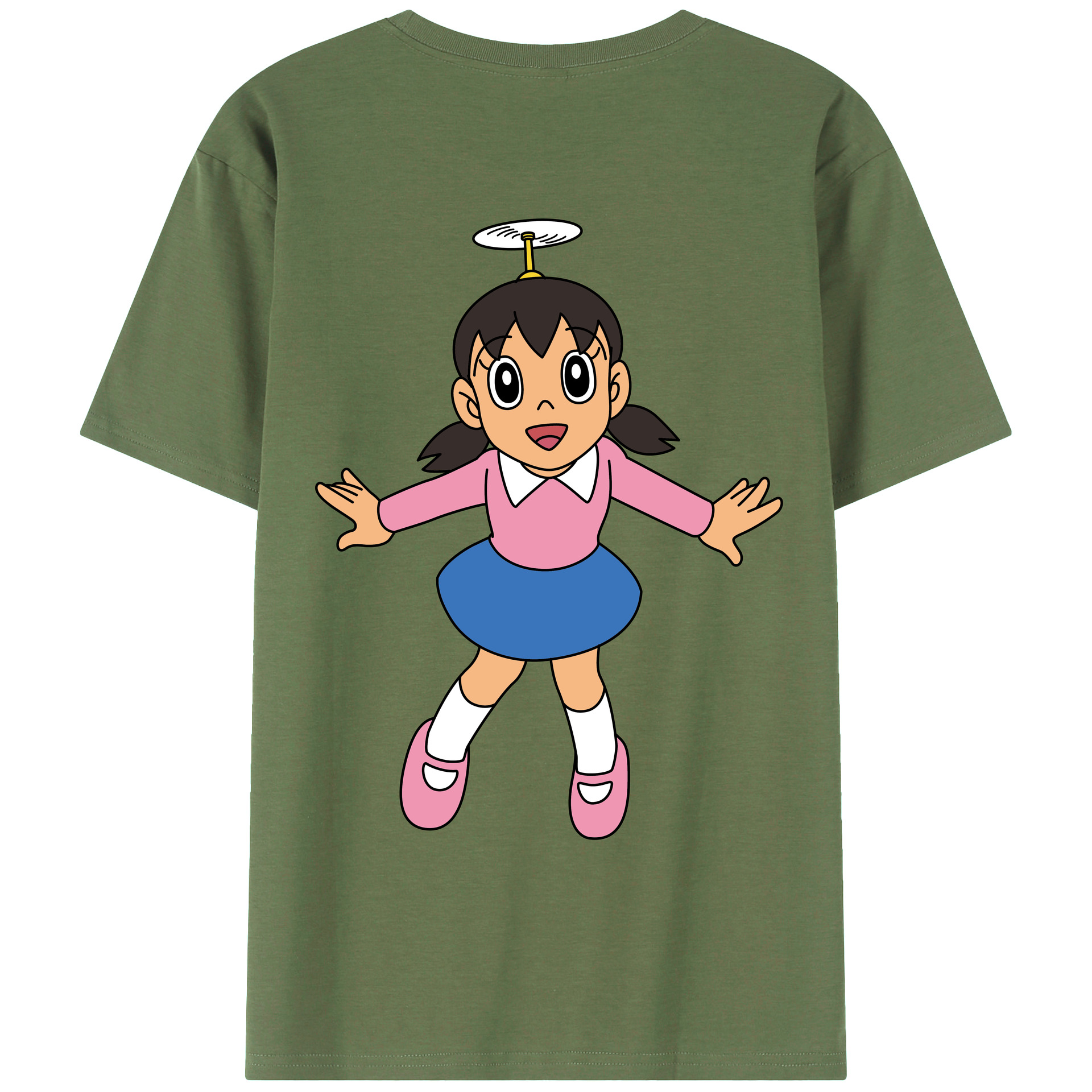 （画像用） ドラえもん みなもと しずか Doraemon Shizuka Minamoto 綿100％ メンズ半袖Tシャツ（バックプリント） 通気性